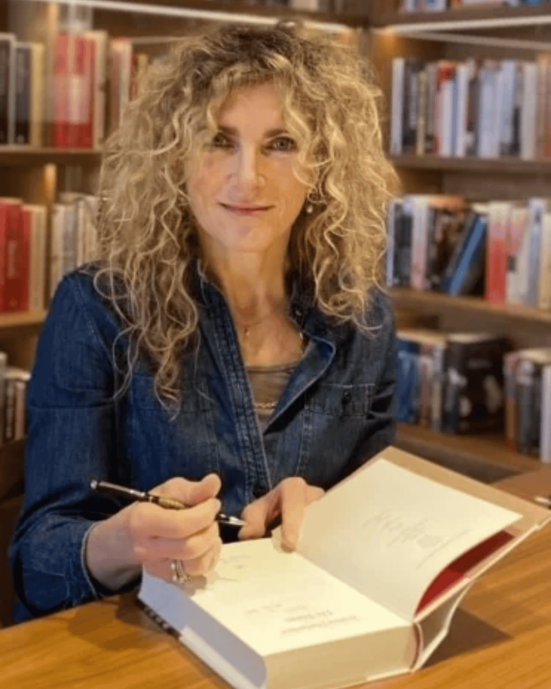 Autorin Jessica Durlacher signiert ihr Buch im Ambassade Hotel für die Hotelbibliothek.